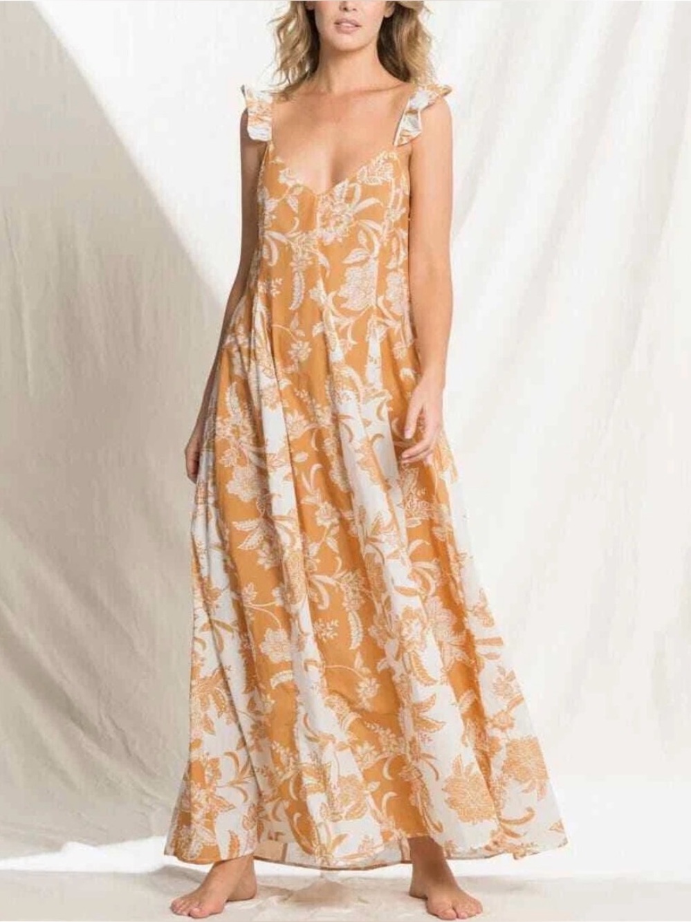 NEW Maaji Hena Orange Floral Honey Lily Cover Up Beach Free Flowy Long Maxi M